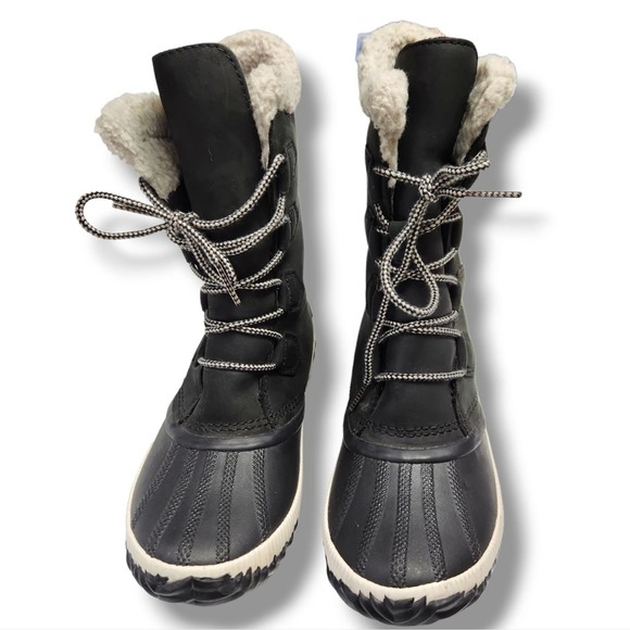 Sorel Out and About Plus Tall Boots Black White Waterproof Fleece Lined 7.5 - Picture 5 of 12